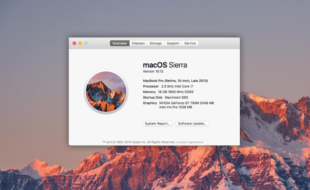 Screenshot of a Mac's OS  which is the latest MacOS Sierra 10.12